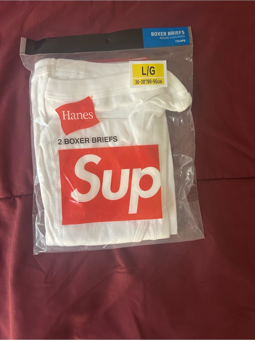 Hanes White Boxer Briefs with Red Logo - L/G (2 Pack)
